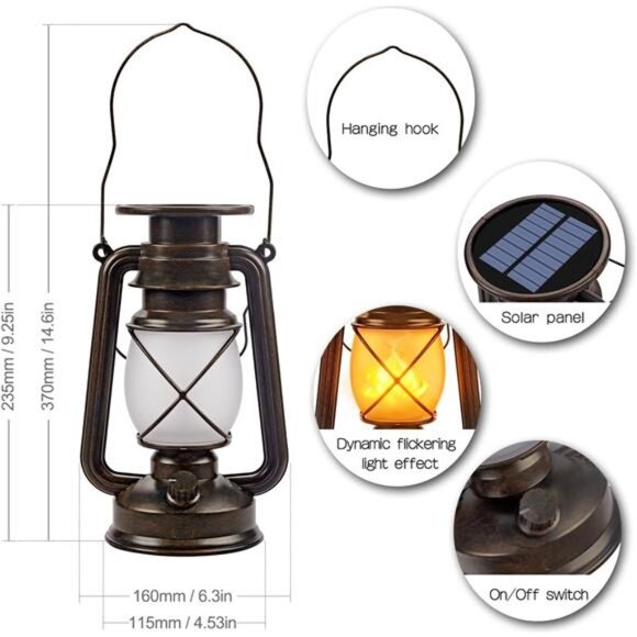 Solar Lantern Outdoor Hanging Solar Lights Dancing Flame Led Waterproof Camping - Picture 6 of 7